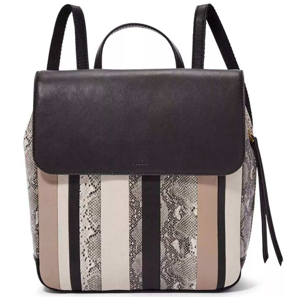 S Fossil Claire Patchwork Leather Backpack SHB2305186 Black Python Snake